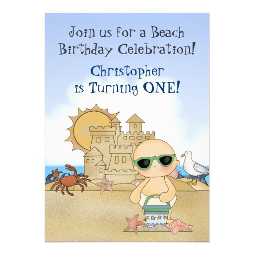 Cool Beach Baby 1st Birthday Invitation for Boys