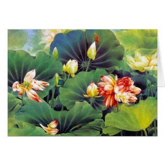 Cool beautiful chinese lotus flower green leaf art greeting cards