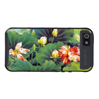 Cool beautiful chinese lotus flower green leaf art cases for iPhone 5