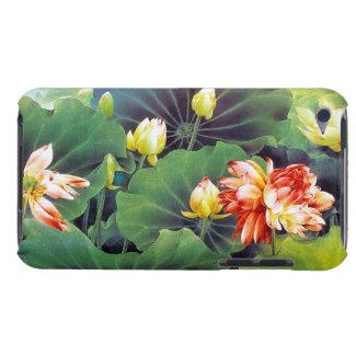 Cool beautiful chinese lotus flower green leaf art iPod Case-Mate case