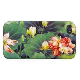 Cool beautiful chinese lotus flower green leaf art iPhone 4 covers