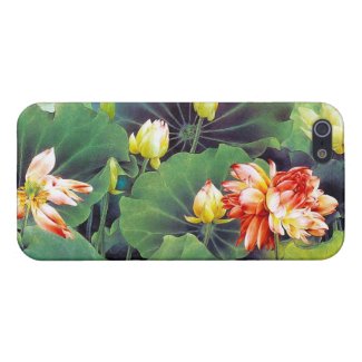 Cool beautiful chinese lotus flower green leaf art cases for iPhone 5