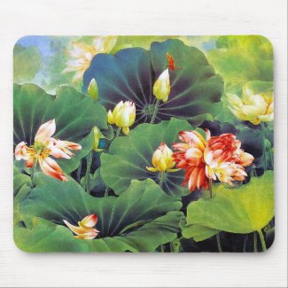 Cool beautiful chinese lotus flower green leaf art mouse pads