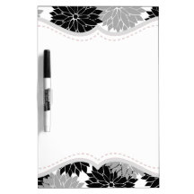 Cool Black and Gray Flower Blossoms Floral Print Dry-Erase Whiteboard