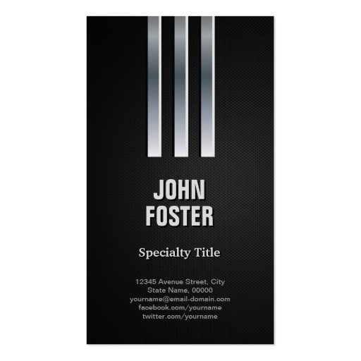 Cool Black and Silver - Steel Metal Look Business Card Templates (front side)