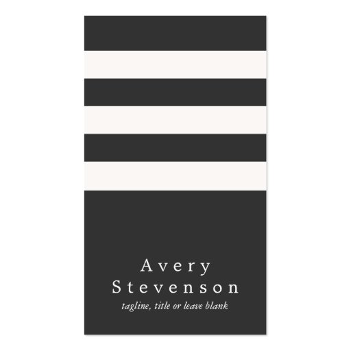 Cool Black and White Striped Modern Vertical Black Business Card (front side)