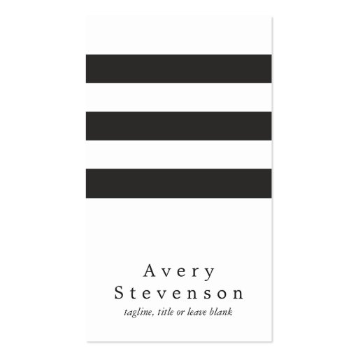 Cool Black and White Striped Modern Vertical White Business Card (front side)