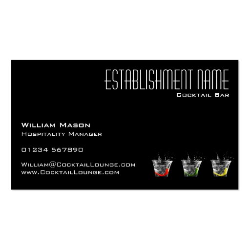 Cool Black Contemporary Cocktail Bar Business Card (back side)