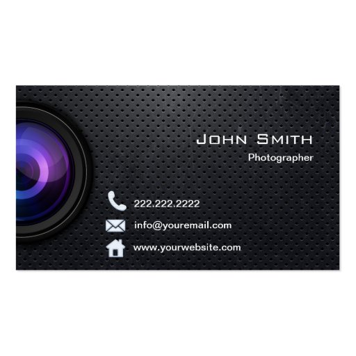 Cool Black Metal Photographer Business Card (front side)