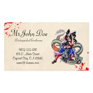 Cool blood japanese dragon samurai fight tattoo business card templates