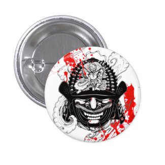 Cool blood splatter samurai demon mask helm tattoo pinback button