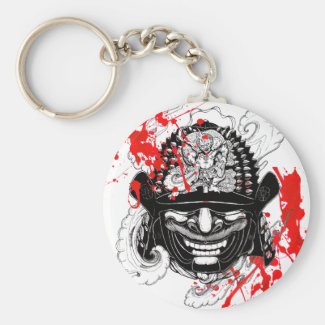 Cool blood splatter samurai demon mask helm tattoo key chain