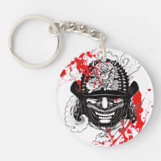 Cool blood splatter samurai demon mask helm tattoo key chain