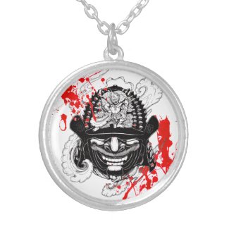 Cool blood splatter samurai demon mask helm tattoo pendant