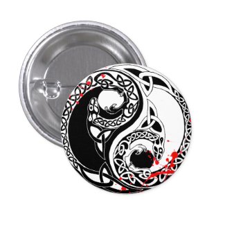 Cool blood splatter Yin Yang Dragons tattoo art Button