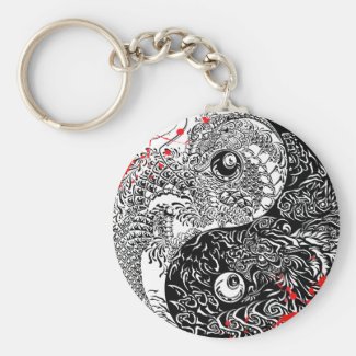Cool blood splatter Yin Yang Dragons tattoo art Keychain