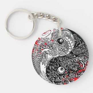 Cool blood splatter Yin Yang Dragons tattoo art Acrylic Keychains