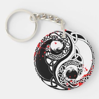 Cool blood splatter Yin Yang Dragons tattoo art Key Chains