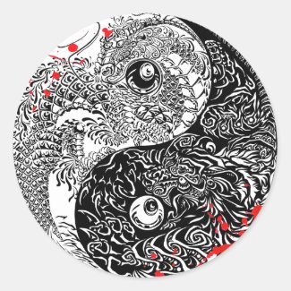 Cool blood splatter Yin Yang Dragons tattoo art Round Stickers