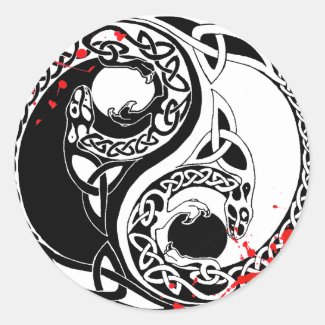 Cool blood splatter Yin Yang Dragons tattoo art Sticker