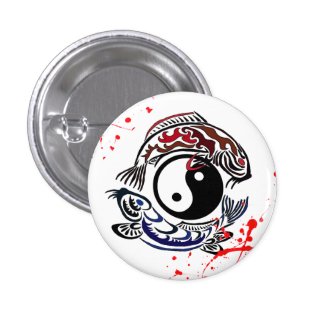 Cool blood splatter Yin Yang Koi Fishes tattoo art Pinback Button