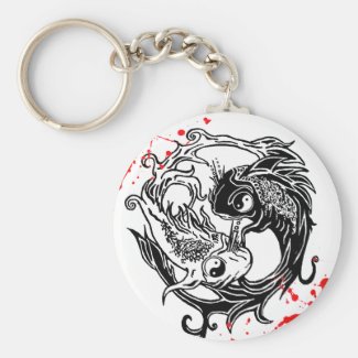Cool blood splatter Yin Yang Koi Fishes tattoo art Keychain