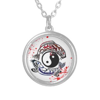 Cool blood splatter Yin Yang Koi Fishes tattoo art Necklace
