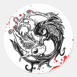 Cool blood splatter Yin Yang Koi Fishes tattoo art Stickers