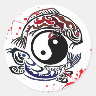 Cool blood splatter Yin Yang Koi Fishes tattoo art Round Sticker