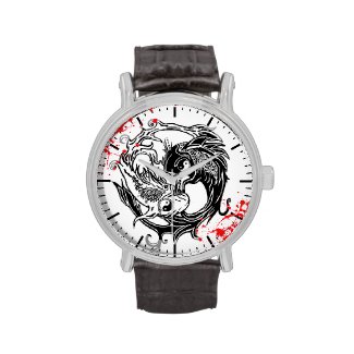 Cool blood splatter Yin Yang Koi Fishes tattoo art Wristwatch