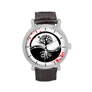 Cool blood splatter Yin Yang Tree tattoo art Wrist Watches