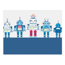 Cool Blue and Red Robots Novelty Gifts Post Card