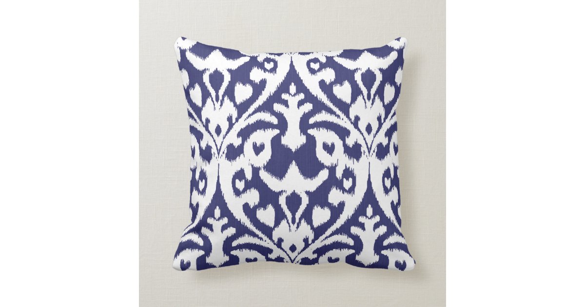 Cool blue and white ikat tribal pattern throw pillow Zazzle