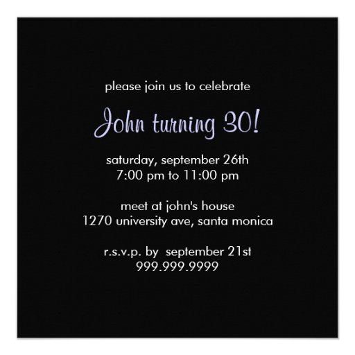 Cool Blue & Black 30th Birthday Party Invitation