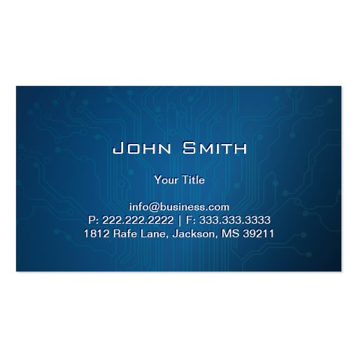 Cool Blue Circuit Layout Hi-tech Business Card (back side)