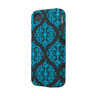 Cool Blue Damask Iphone 4/4S Case-Mate Case Tough Iphone 4 Cases