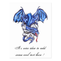 Cool Blue Dragon on Skull tattoo  postcard