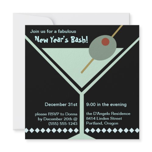 Cool Blue Martini New Year's Party Invitations invitation