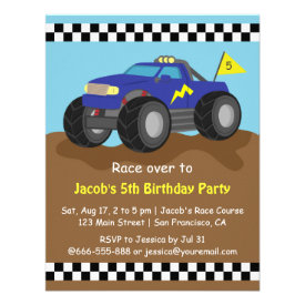 Cool Blue Monster Truck Birthday Party Personalized Announcements