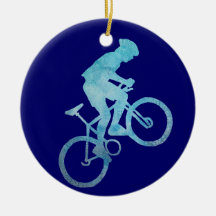 Cool Blue Mountain Biker Christmas Tree Ornaments