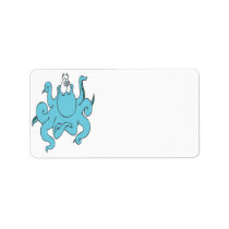 cool blue octopus cartoon character personalized address label