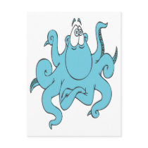 cool blue octopus cartoon character postcard