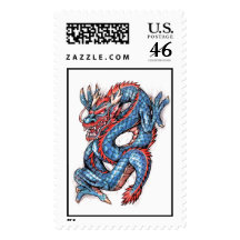 Cool Blue Oriental Dragon Tattoo Stamp