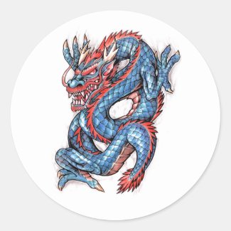 Cool Blue Oriental Dragon Tattoo Stickers