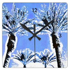 Cool Blue Palm Trees Paradise Beach Theme Decor Square Wallclock