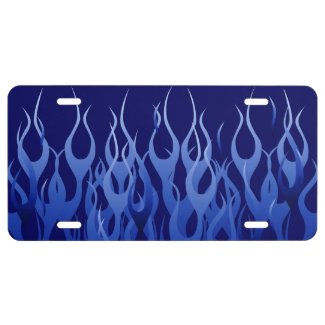 Cool Blue Racing Flames License Plate