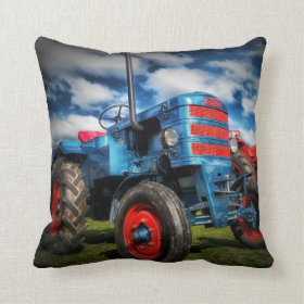 Cool Blue Red Antique Tractor Gifts for Farmers Throw Pillow