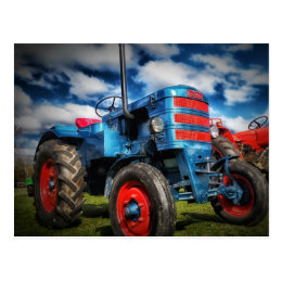 Cool Blue Red Antique Tractor Gifts for Farmers Postcard