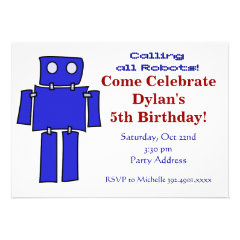 Cool Blue Robot Birthday Party Invitations