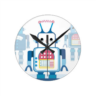 Cool Blue Robot Gifts Novelties Round Wallclock